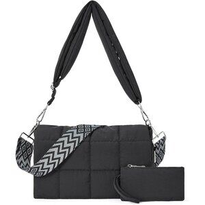 ✨ Cluci Crossbody Purse Women Black Puffer Middle Tote Cotton Hobo Shoulder Bag
